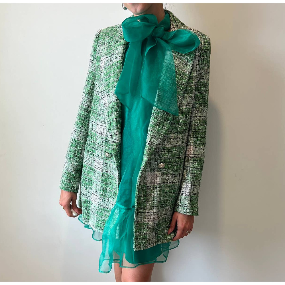 ZARA Oversized Green Tweed Blazer Jacket Dress